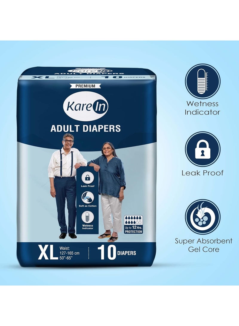 Kare In Kare In Adult Diaper Tape Style Extra Large Waist Size 127-165cm (50"-65") 10 Pieces | Leak Proof | Wetness Indicator | High Absorbency Upto 12 Hours Protection | Re-Fastenable Tapes | Unisex Diaper - Image 2