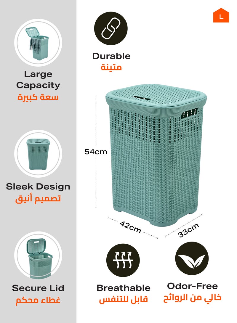 LAWAZIM Laundry Storage Basket -Blue- Lightweight Portable Spacious Durable Ventilated Plastic Hamper with Lid and Handles -Perfect for Home Household Washing Clothes Storage Bathroom Organization Use - Image 4