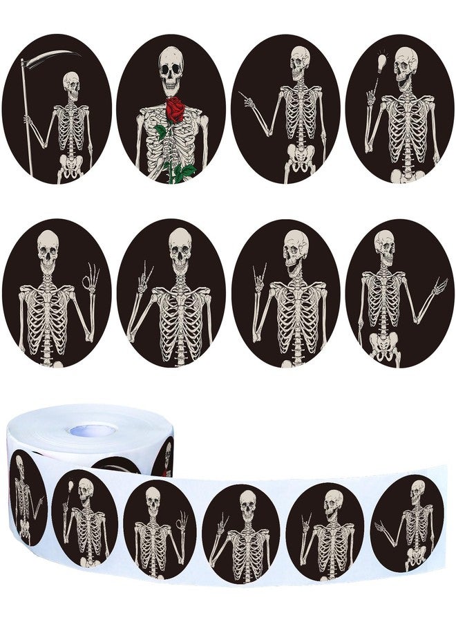 Whaline 1000Pcs Halloween Stickers Roll Self Adhesive Halloween Skeleton Stickers Halloween Skull Decal Stickers Round Adhesive Stickers for Halloween Party Favor Decor, 8 Design - Image 1