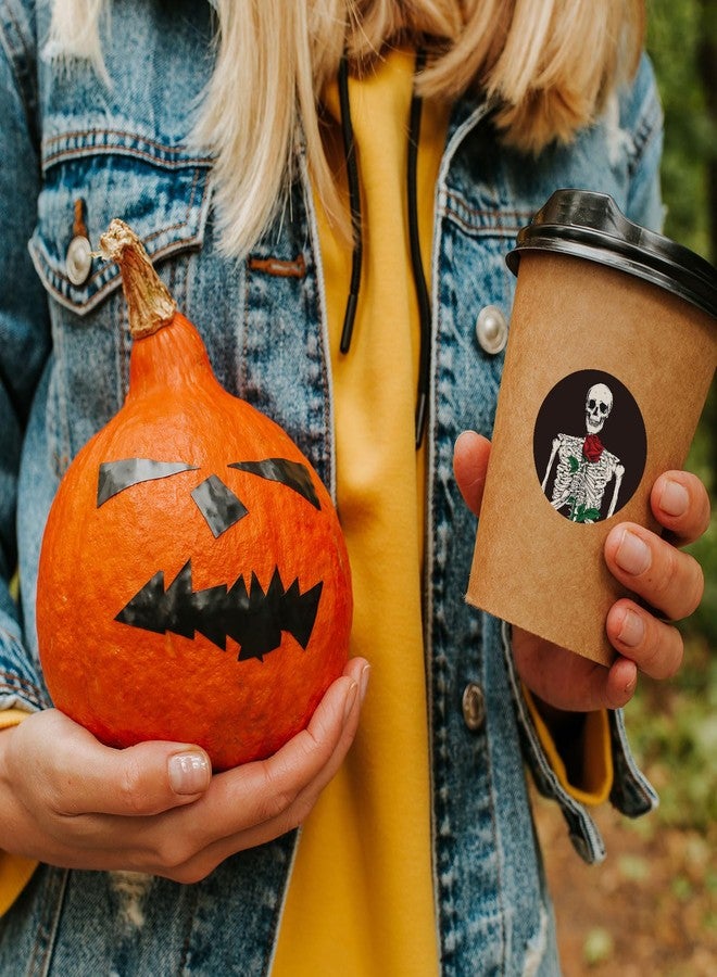 Whaline 1000Pcs Halloween Stickers Roll Self Adhesive Halloween Skeleton Stickers Halloween Skull Decal Stickers Round Adhesive Stickers for Halloween Party Favor Decor, 8 Design - Image 4