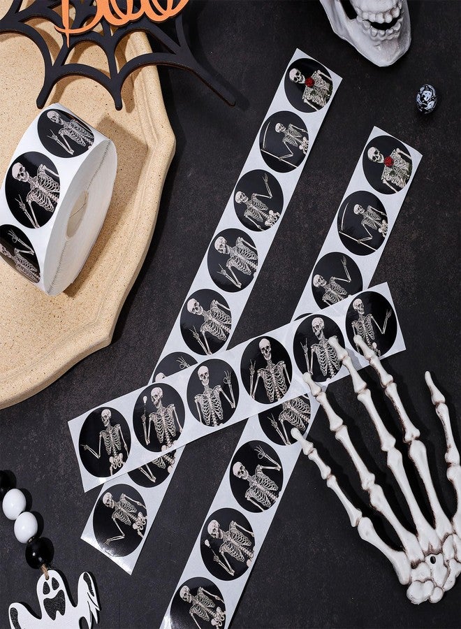 Whaline 1000Pcs Halloween Stickers Roll Self Adhesive Halloween Skeleton Stickers Halloween Skull Decal Stickers Round Adhesive Stickers for Halloween Party Favor Decor, 8 Design - Image 5