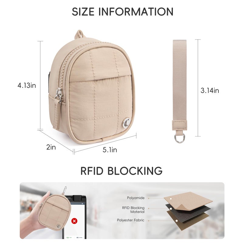 CLUCI Mini Backpack Keychain Wallet Small Change Quilted Coin Purse Cute Puffer Wristlet Pouch with 3 RFID Card Slots - Image 3