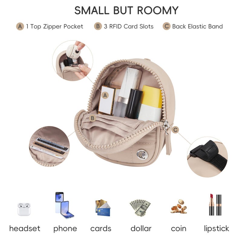 CLUCI Mini Backpack Keychain Wallet Small Change Quilted Coin Purse Cute Puffer Wristlet Pouch with 3 RFID Card Slots - Image 4