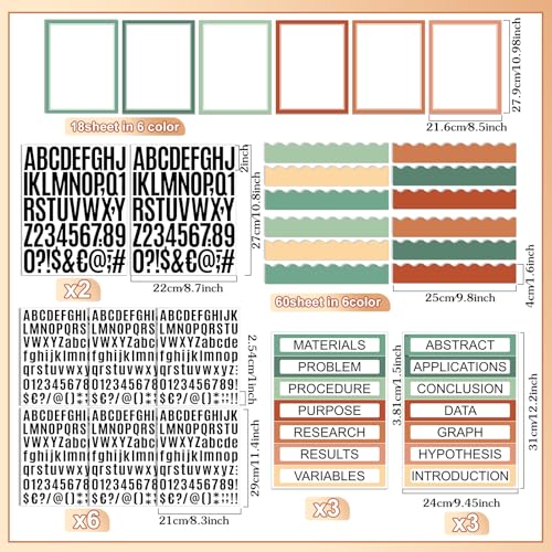 Sinload 92 Pcs Science Fair Board Supplies 60 Trim Scalloped Poster Boards 18 Presentation Subtitles 6 Project Titles 8 Letter Sticker for Classroom Display Boards(Boho Color,Wave) - Image 2