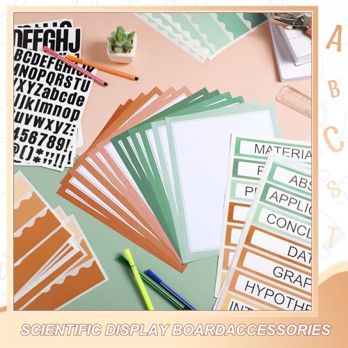 Sinload 92 Pcs Science Fair Board Supplies 60 Trim Scalloped Poster Boards 18 Presentation Subtitles 6 Project Titles 8 Letter Sticker for Classroom Display Boards(Boho Color,Wave) - Image 4
