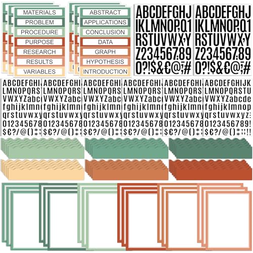 Sinload 92 Pcs Science Fair Board Supplies 60 Trim Scalloped Poster Boards 18 Presentation Subtitles 6 Project Titles 8 Letter Sticker for Classroom Display Boards(Boho Color,Wave) - Image 1