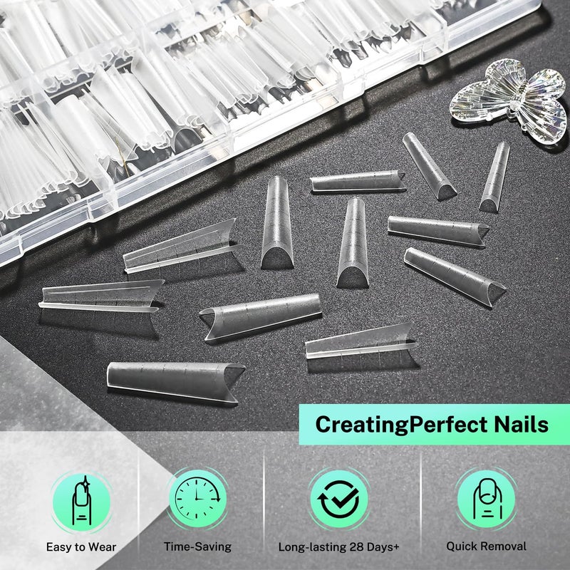 JODSONE Long Coffin Nail Tips Soft Gel Matte Half Cover Clear Gelly Press on Flase Nail Tips for Extension Nail Manicure 12 Sizes 360Pcs - Image 4
