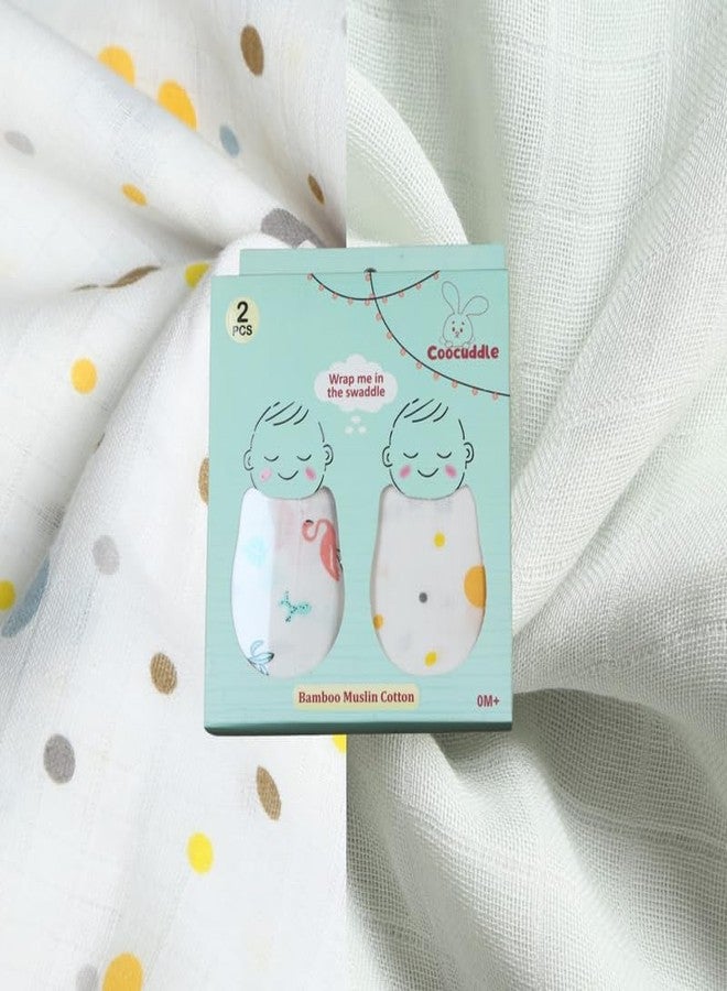 Coocuddle Bamboo Muslin Swaddle: Cartoon & Plain Mint Grey - Set of Two, Organic Cotton, Soft & Breathable, Ideal for Newborns, Perfect for Swaddling, Daily Use & Baby Sleep - Image 3