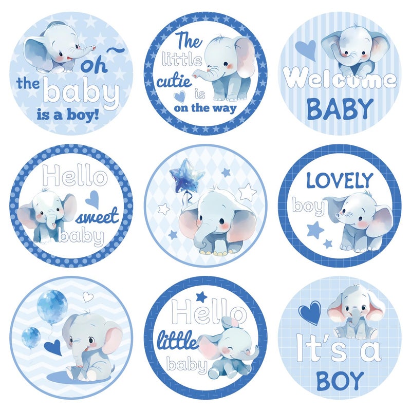 504pcs Boy Baby Shower Stickers for Favors Blue Lovely Welcome Baby Stickers Round Little Baby Boy Newborn Labels for Chocolate Candy Gift Wrapping Scrapbooking Envelope Birthday Party Elephant