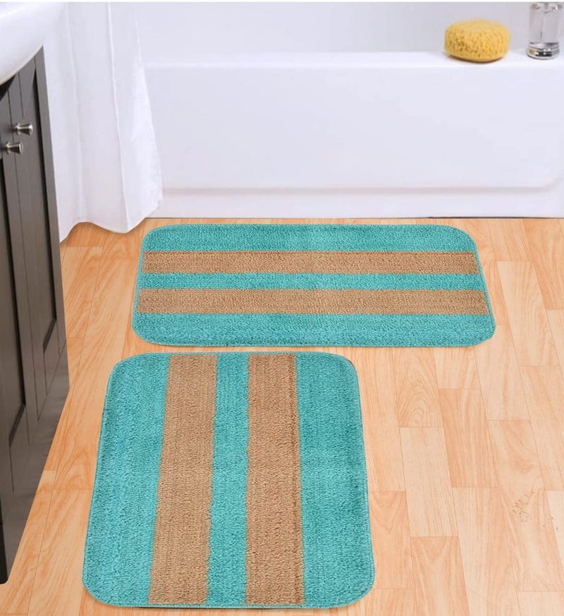 MODERN FAB Modern 2 Piece mats with Anti Skid Rubber Backing,Colour Aqua with Gold Strip,Size(40 x 60 cm) Set of 2 Piece - Image 5