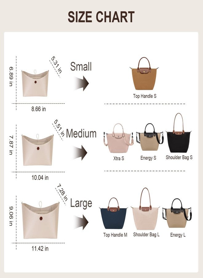 إزتيجو منظم حقيبة ZTUJO لحقيبة Longchamp le pliage، منظم حقيبة Longchamp ناعم الملمس، متوافق مع حقائب Le Pliage وEnergy وحقائب الكتف وحقائب المقبض العلوي، مقاس إضافي (بيج، كبير) - Image 3