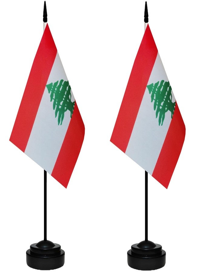 مجموعة أعلام لبنانية صغيرة للمكتب من تيبيجوي، علم لبناني مصغر للمكتب مع عمود أسود بطول 13 بوصة وقاعدة سوداء، علم لبناني فاخر مصغر للمكتب (عبوة من قطعتين) - Image 1