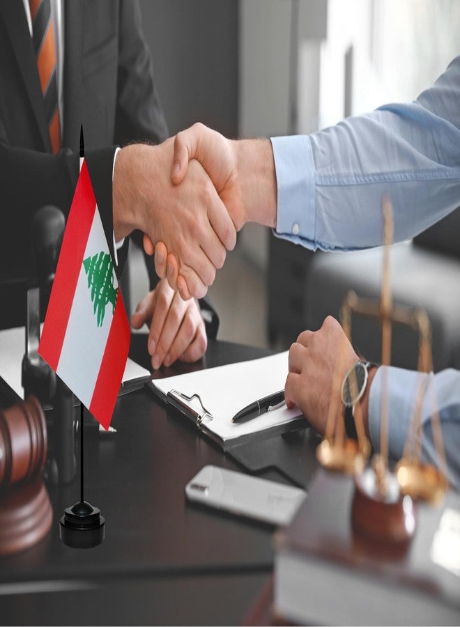 مجموعة أعلام لبنانية صغيرة للمكتب من تيبيجوي، علم لبناني مصغر للمكتب مع عمود أسود بطول 13 بوصة وقاعدة سوداء، علم لبناني فاخر مصغر للمكتب (عبوة من قطعتين) - Image 5
