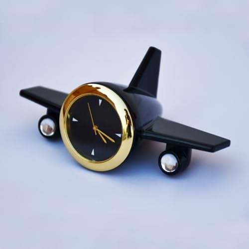 Saugat Traders Airplane Table Clock Showpiece - Analog Aeroplane Clock for Office Desk, Study Table - Corporate Gift for Client, Employees, Men, Boys (Black), Stainless Steel, 10x5 Cm - Image 3