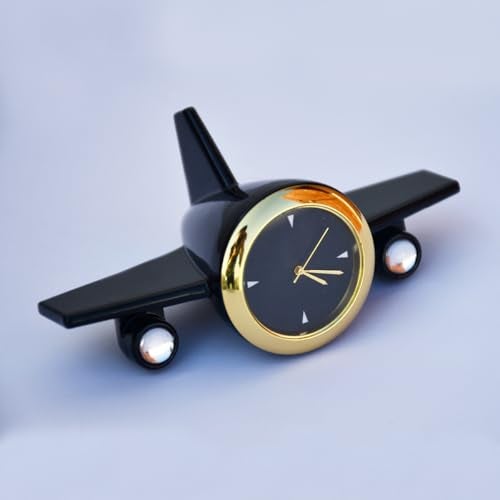 Saugat Traders Airplane Table Clock Showpiece - Analog Aeroplane Clock for Office Desk, Study Table - Corporate Gift for Client, Employees, Men, Boys (Black), Stainless Steel, 10x5 Cm - Image 1