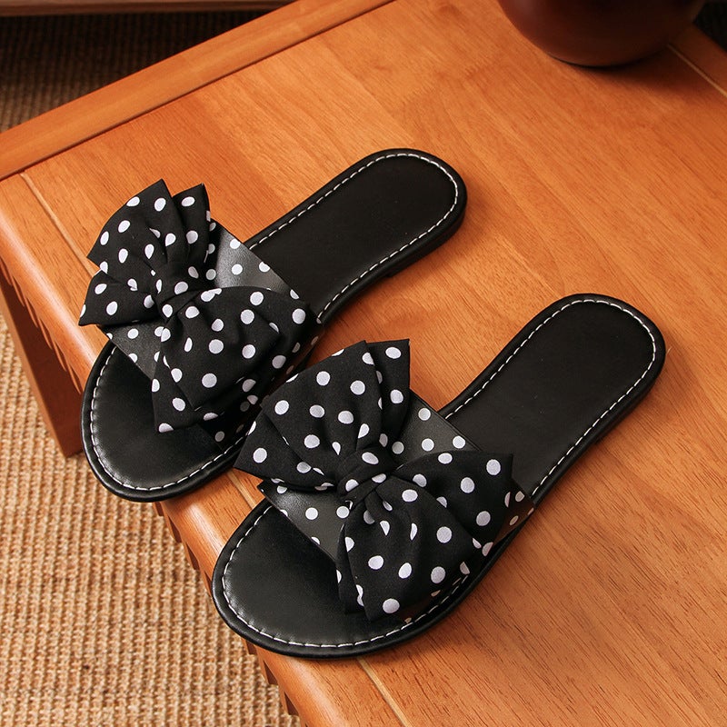 Large Size Style Bow-Knot Slippers With Soft Soles For Outdoor Wear, Casual Flat-Heeled Beach Sandals - Image 1