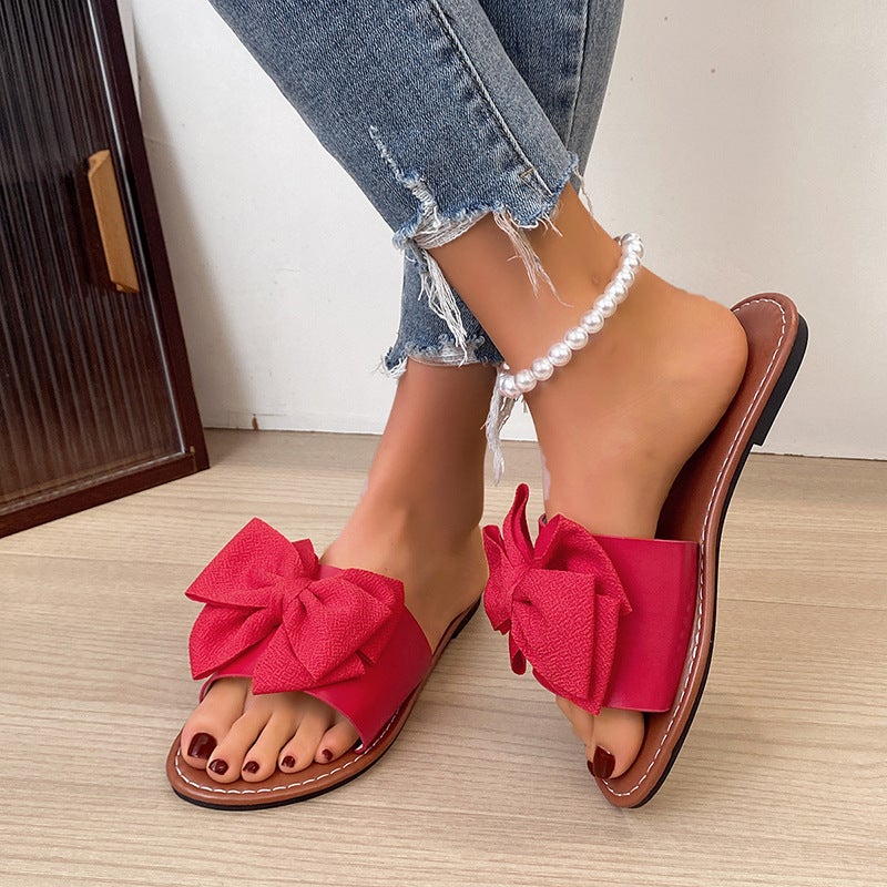 Large Size Style Bow-Knot Slippers With Soft Soles For Outdoor Wear, Casual Flat-Heeled Beach Sandals - Image 4