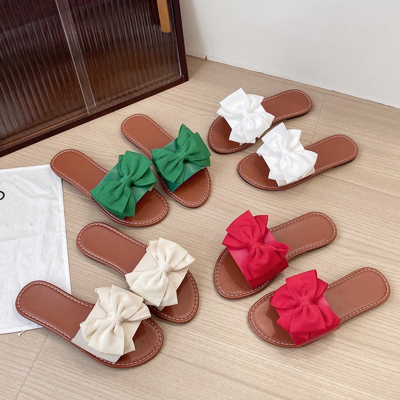 Large Size Style Bow-Knot Slippers With Soft Soles For Outdoor Wear, Casual Flat-Heeled Beach Sandals - Image 2