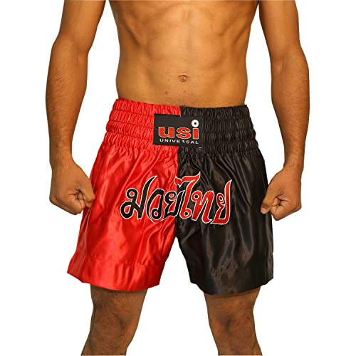USI UNIVERSAL Muay Thai Shorts for Men, 410MT Sports Shorts (M, Red/Black) - Image 1