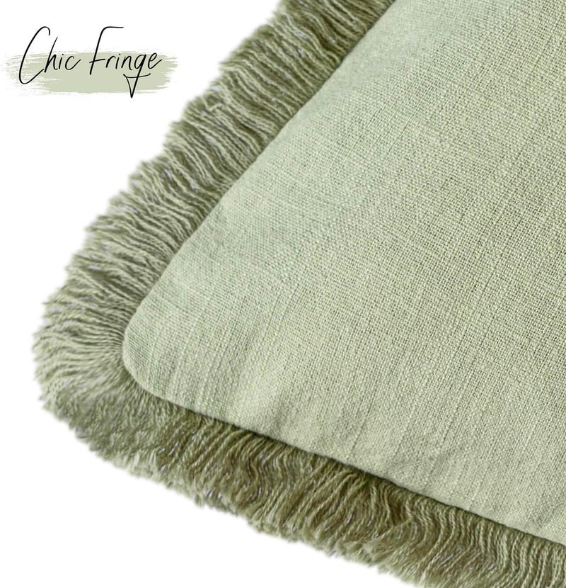Foindtower Set of 2 Decorative Linen Fringe Throw Pillow Covers Boho Farmhouse Cushion Cover with Tassels Soft Accent Pillowcase for Couch Sofa Bed Living Room Home Decor,24×24 Inch,Light Sage Green - Image 3