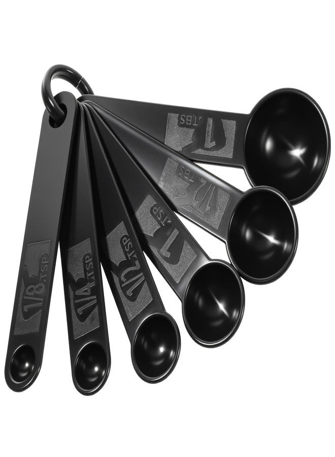 Xyembu 5Pcs Black Measuring Spoons Universal Easy to Read Measuring Cup and Spoon Set with Soft Grip Handle Plastic Cups and Spoons for Baking&Kitchen Hang Hole and Nesting for Easy Storage - Image 1