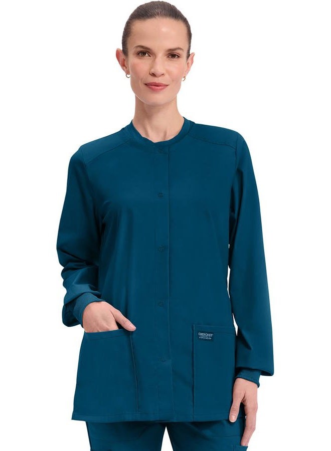 Cherokee Women's Professionals Ww340 Snap Front Warm-Up Jacket Large Caribbean Blue - Image 1
