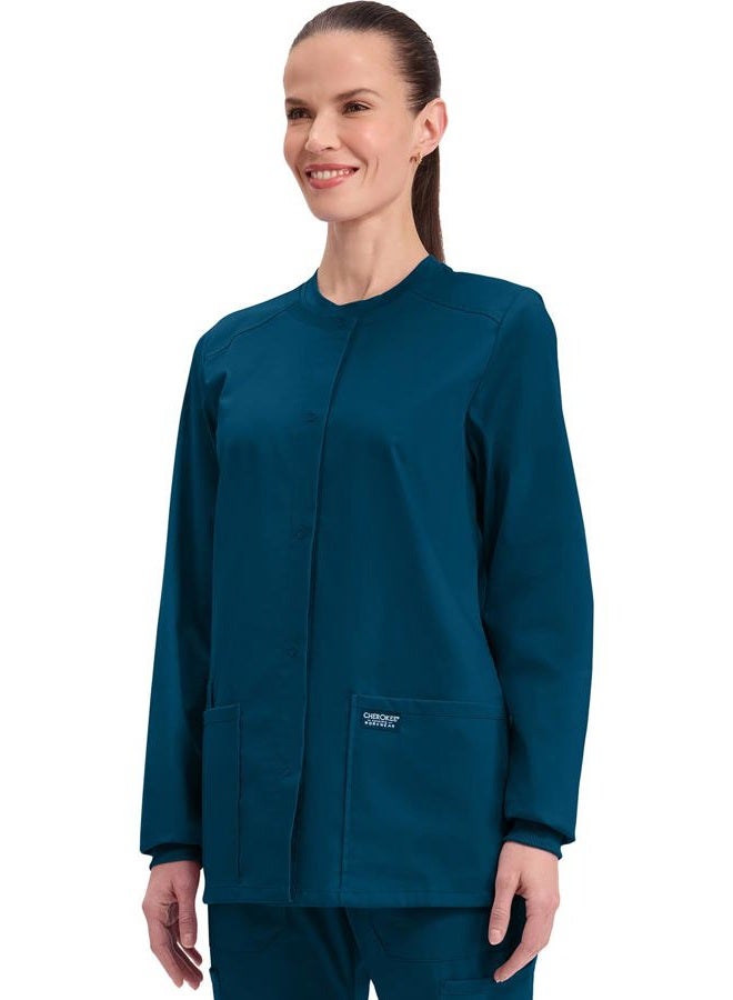 Cherokee Women's Professionals Ww340 Snap Front Warm-Up Jacket Large Caribbean Blue - Image 2