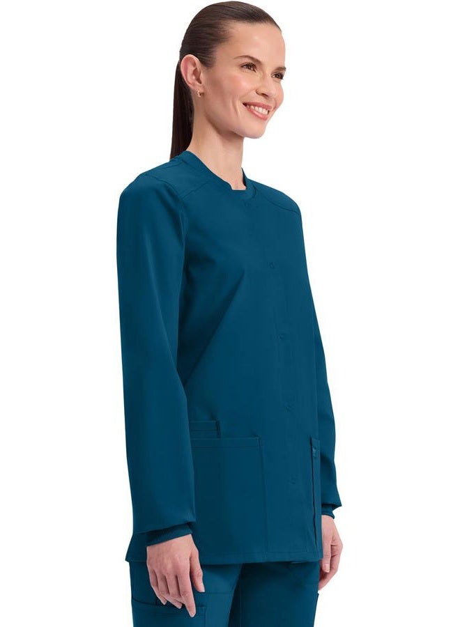 Cherokee Women's Professionals Ww340 Snap Front Warm-Up Jacket Large Caribbean Blue - Image 5