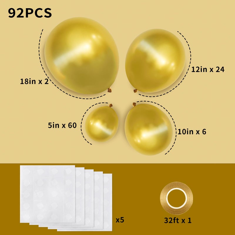 RUBFAC 92pcs Metallic Gold Balloons Chrome Gold Balloon Different Sizes 18 12 10 5 Inch Gold Latex Balloons for Happy New Year Decorations 2024 Birthday Party Graduation - Image 2