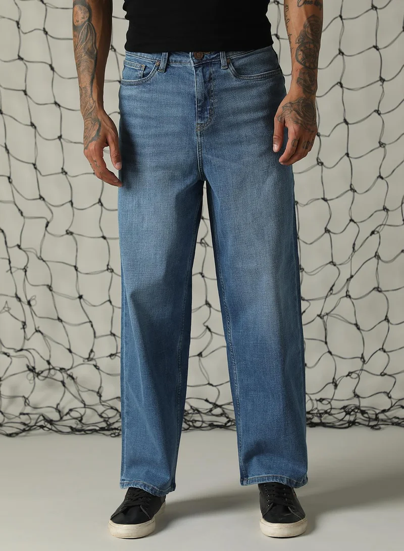 Hubberholme Men's Indigo 100% Cotton Distressed Jeans