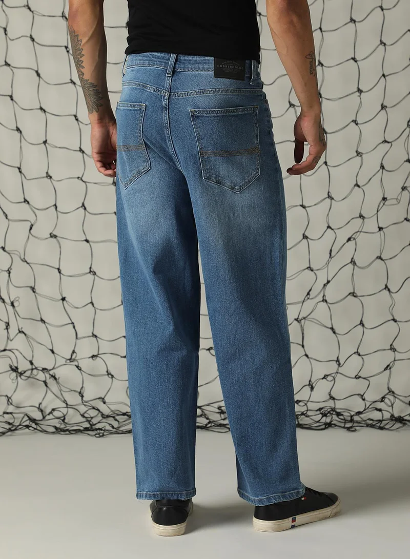 Hubberholme Men's Indigo 100% Cotton Distressed Jeans