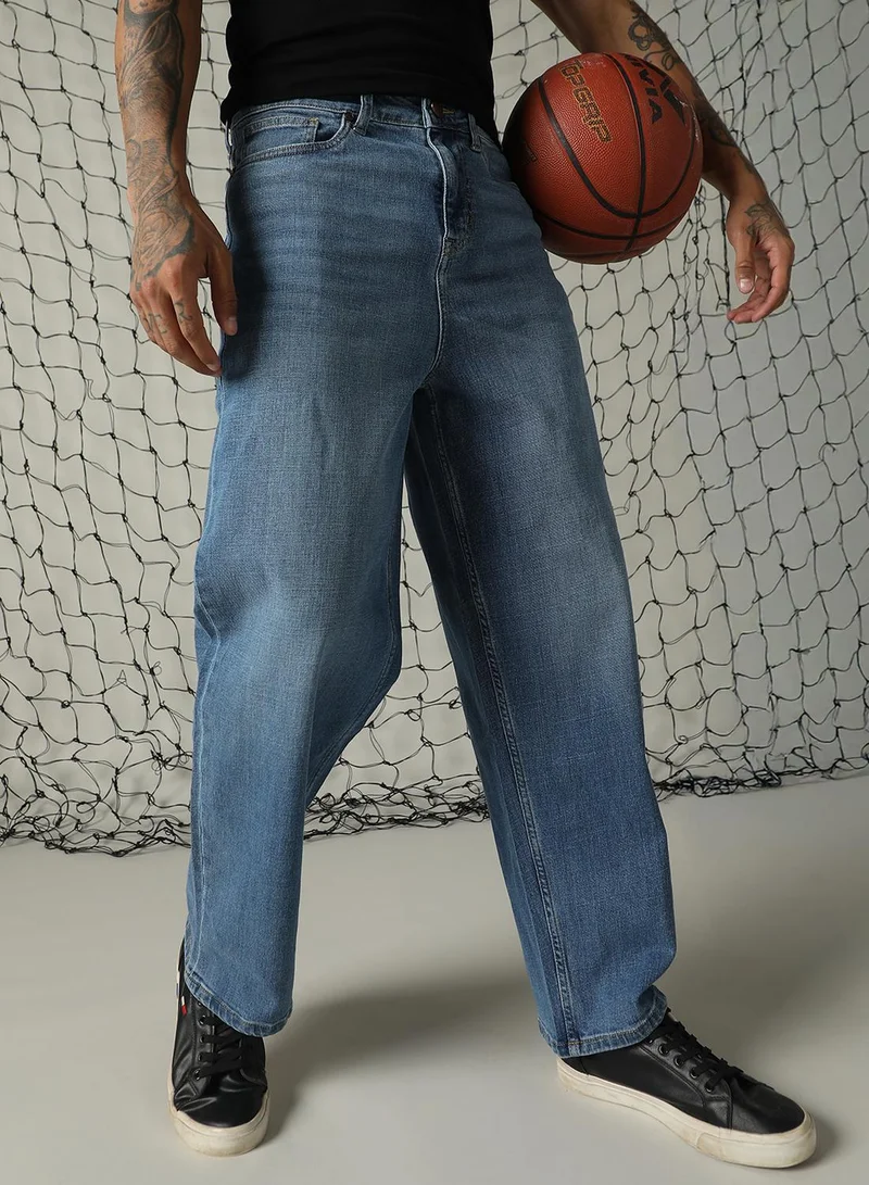 Hubberholme Men's Indigo 100% Cotton Distressed Jeans