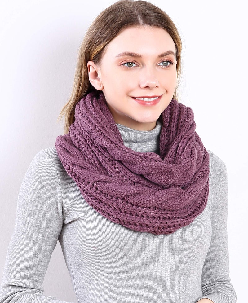 NEOSAN Womens Thick Ribbed Knit Winter Infinity Circle Loop Scarf Twist Grape - Image 2