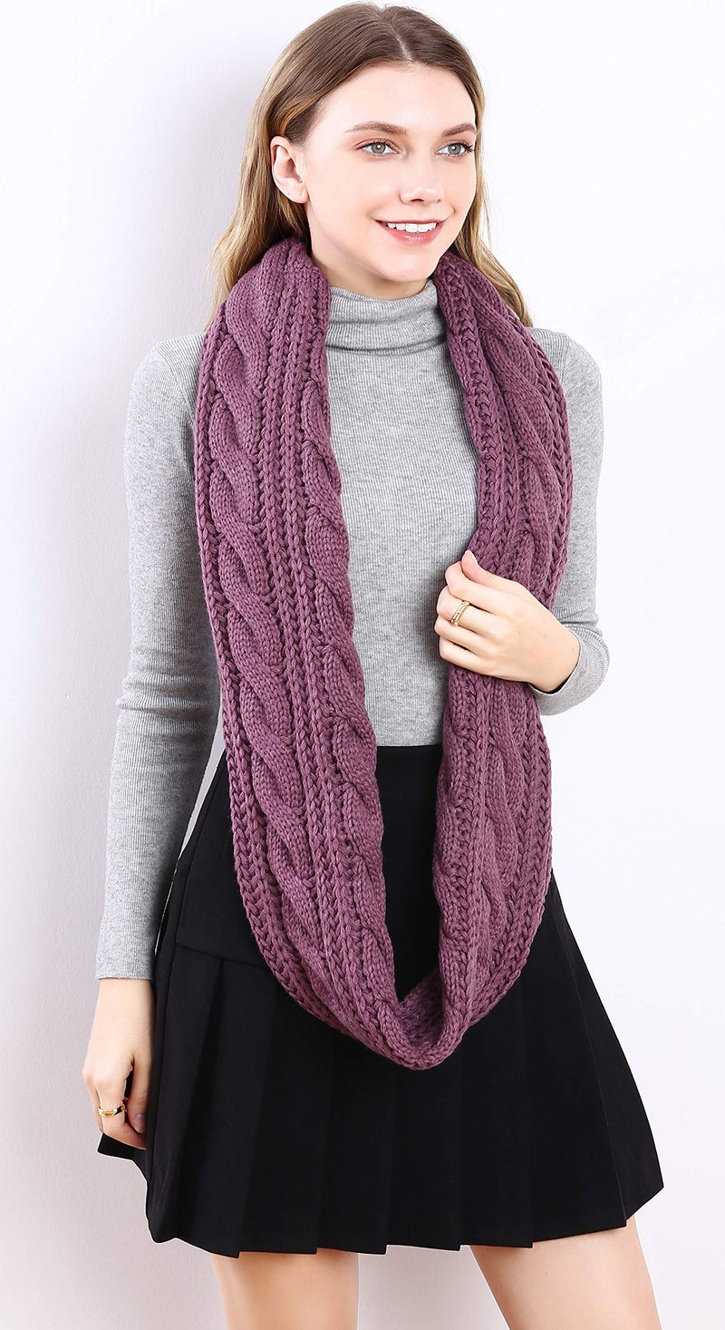 NEOSAN Womens Thick Ribbed Knit Winter Infinity Circle Loop Scarf Twist Grape - Image 5