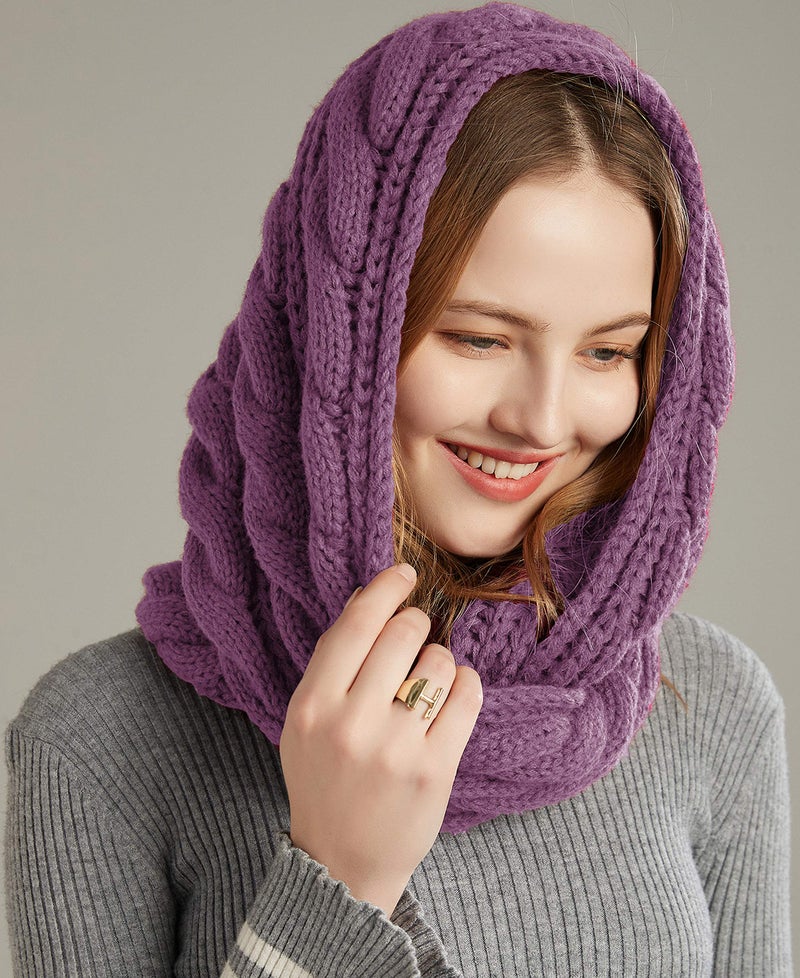 NEOSAN Womens Thick Ribbed Knit Winter Infinity Circle Loop Scarf Twist Grape - Image 3