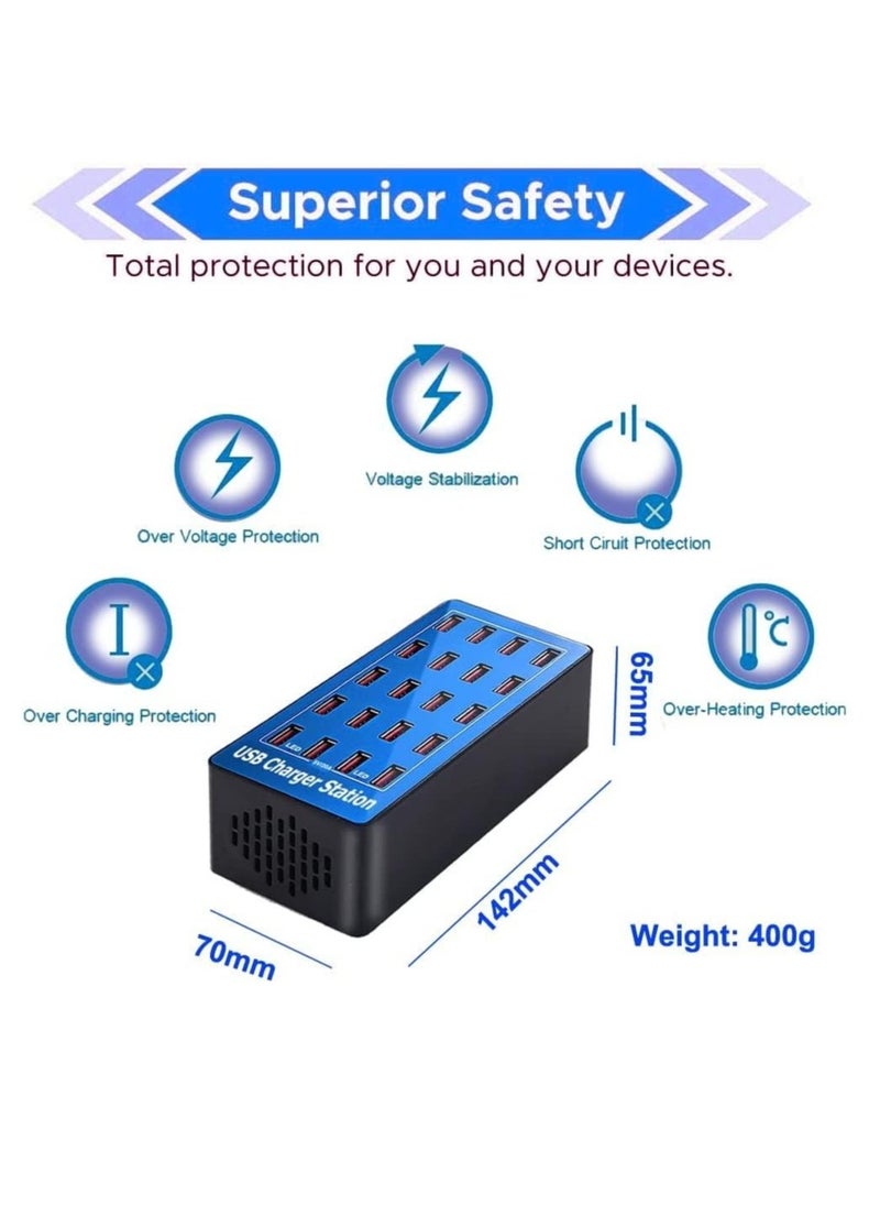 بيوينتي - NEW 20-Port Multi USB Charger, 100W Charging Station with Smart Detection – Multi-Port USB Charger for Smartphones, Tablets,  USB Devices - Image 1