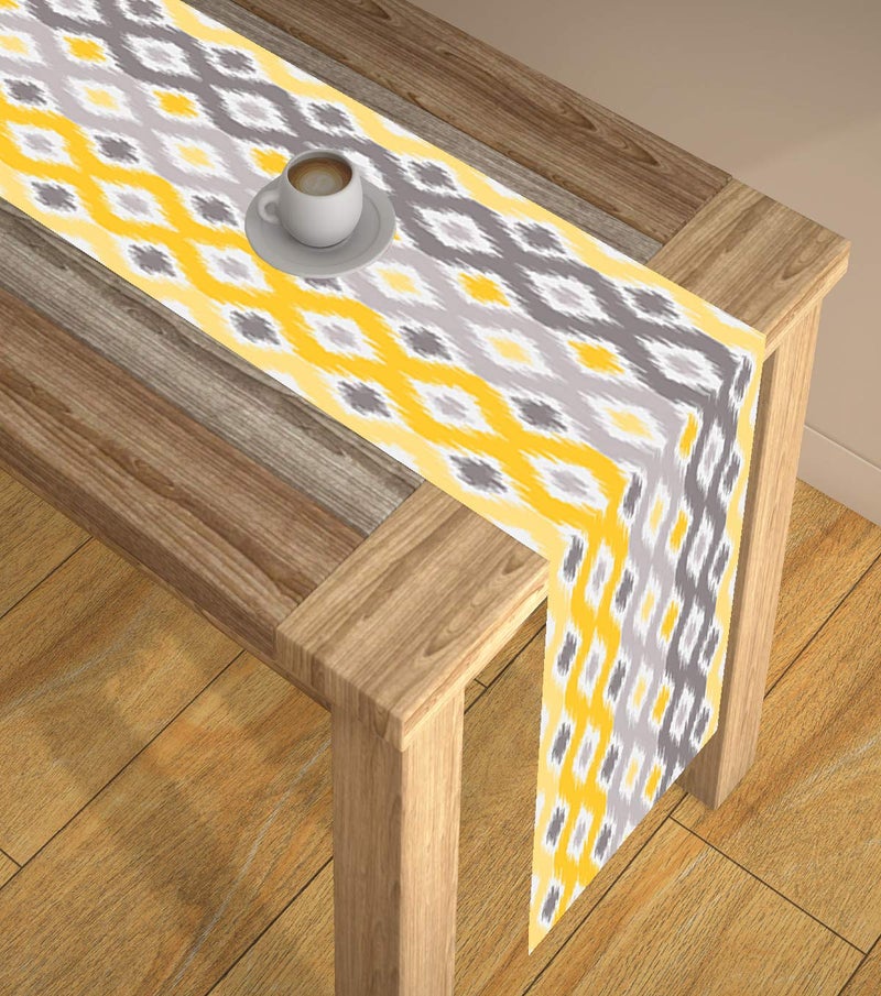 AEROHAVEN Ikat HD Digital Premium Modern 4 Seater Table Runner Cloth - TR-20 - (Yellow & Grey, 13 x 60 Inch,Polyester,Rectangular,Pack of 1) - Image 5