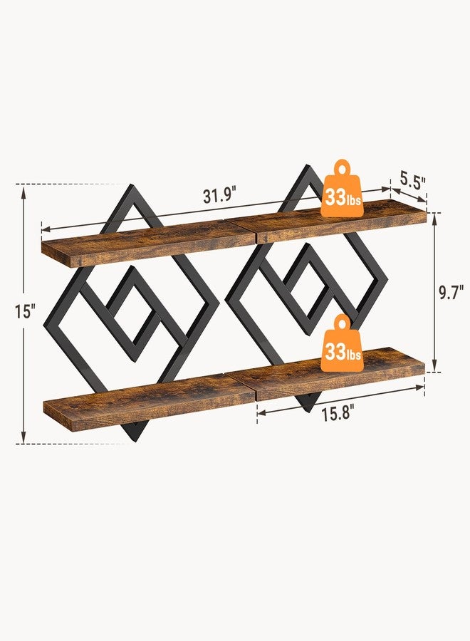 ELYKEN Floating Shelves for Wall, Set of 2 Hanging Shelves, 2-Tier Wall Mounted Storage Shelves for Books & Decor, Perfect for Living Room, Bedroom, Kitchen, Home Office, Study, Rustic Brown - Image 2
