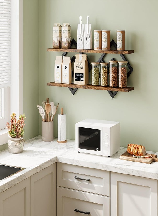 ELYKEN Floating Shelves for Wall, Set of 2 Hanging Shelves, 2-Tier Wall Mounted Storage Shelves for Books & Decor, Perfect for Living Room, Bedroom, Kitchen, Home Office, Study, Rustic Brown - Image 3
