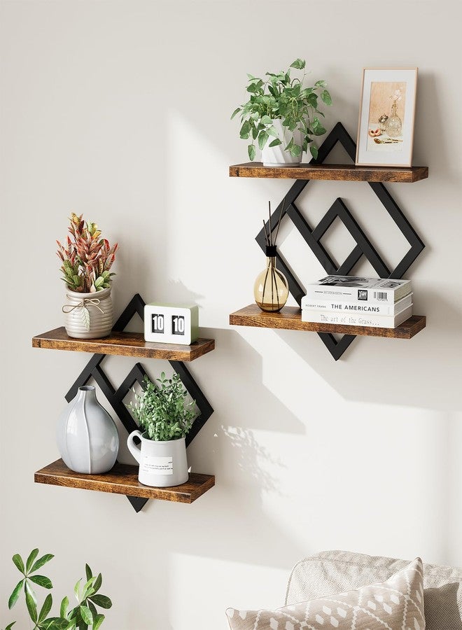 ELYKEN Floating Shelves for Wall, Set of 2 Hanging Shelves, 2-Tier Wall Mounted Storage Shelves for Books & Decor, Perfect for Living Room, Bedroom, Kitchen, Home Office, Study, Rustic Brown - Image 1