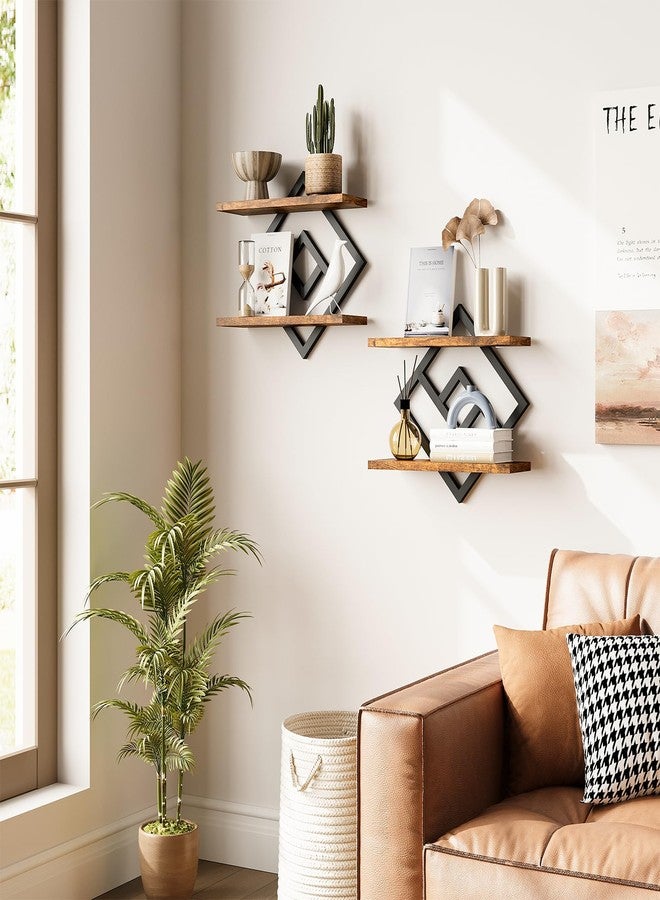 ELYKEN Floating Shelves for Wall, Set of 2 Hanging Shelves, 2-Tier Wall Mounted Storage Shelves for Books & Decor, Perfect for Living Room, Bedroom, Kitchen, Home Office, Study, Rustic Brown - Image 5