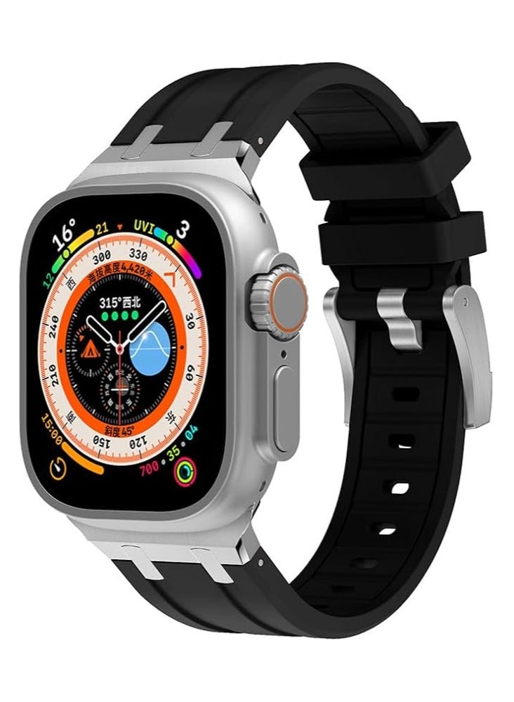 LIXES Compatible with Apple Watch Ultra 2 Band for Men, Silicone Strap and Stainless Steel Buckle Designed for iPhone Watch, Fit iWatch Bands Ultra Series 9 8 7 6 5 4 3 2 1 SE  - Image 1