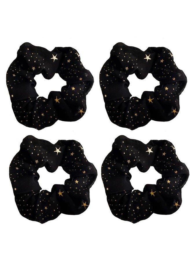 KINFENE 4 Pack Glitter Stars Fabric Hair Scrunchies Skin Friendly Hair Bobbles Elastics Ponytail Holders Hair Wrist Ties Bands Cloth Scrunchies For Show Gym Dance Party Club Girl (Black) - Image 1