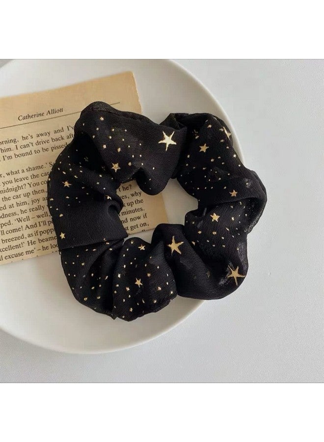 KINFENE 4 Pack Glitter Stars Fabric Hair Scrunchies Skin Friendly Hair Bobbles Elastics Ponytail Holders Hair Wrist Ties Bands Cloth Scrunchies For Show Gym Dance Party Club Girl (Black) - Image 2
