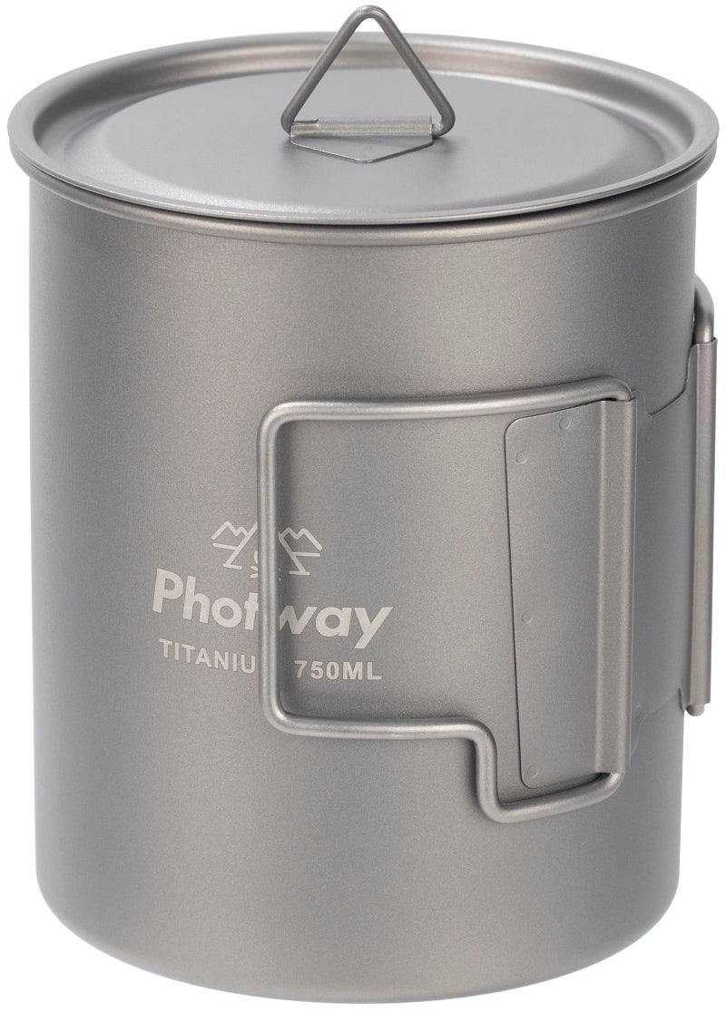 photway وعاء التخييم من فوتواي سعة 25 أونصة (750 مل) من التيتانيوم، أدوات طهي خفيفة الوزن للتنزه وكوب نار المخيم للطبيعة والطهي في الهواء الطلق - Image 1