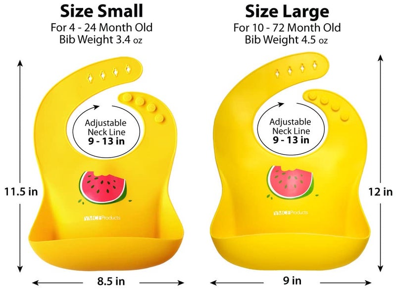 YMCF Products 2-Pack Waterproof Silicone Baby Bib Lightweight Comfortable Easy-Wipe Clean (Orange/Yellow, Small) - Image 2