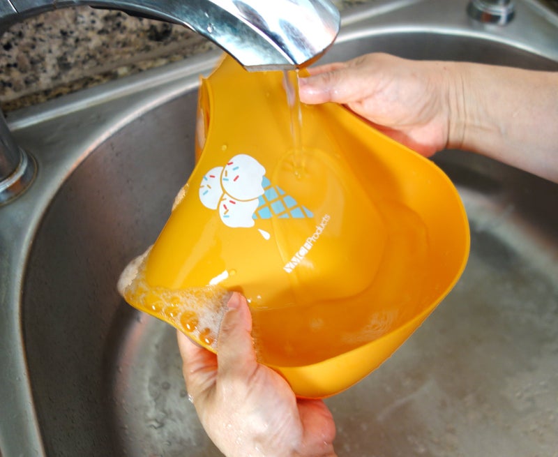 YMCF Products 2-Pack Waterproof Silicone Baby Bib Lightweight Comfortable Easy-Wipe Clean (Orange/Yellow, Small) - Image 4