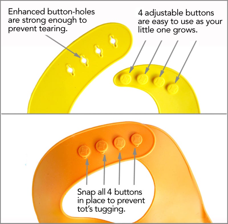 YMCF Products 2-Pack Waterproof Silicone Baby Bib Lightweight Comfortable Easy-Wipe Clean (Orange/Yellow, Small) - Image 3