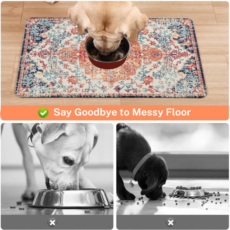 Ideasonna Absorbent Pet Dog Bowl Mat for Food and Water, Pet Cat Food Feeding Mat with Non Slip Rubber Backing, Dog Food Mats for Floors Waterproof, 12"x20" - Image 3