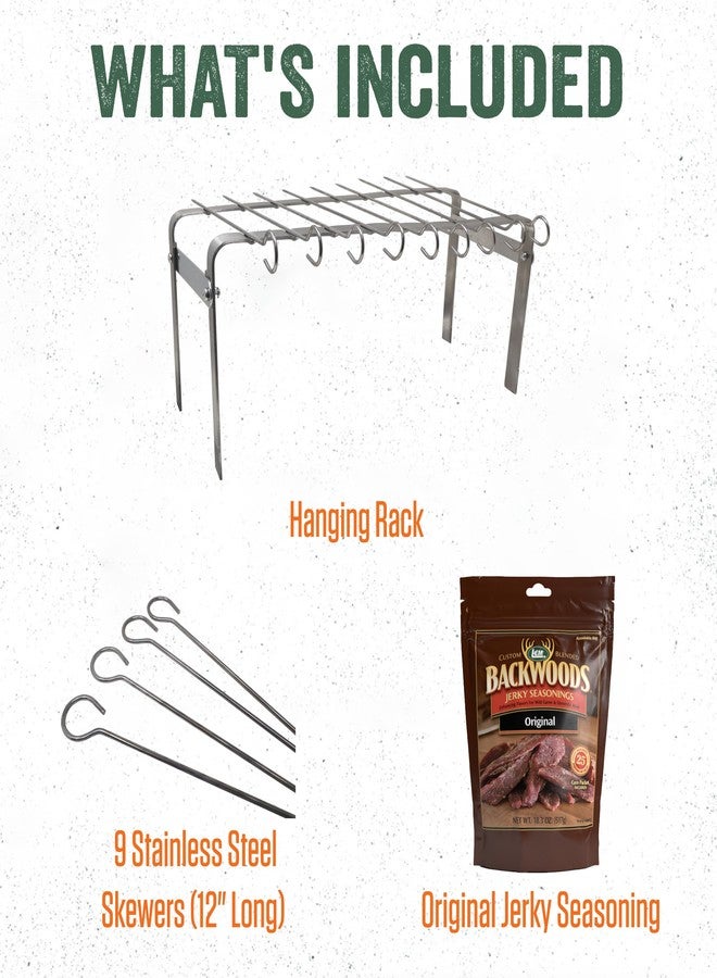 LEM Products Jerky Hanger with 9 Skewers, Backwoods Original Jerky Seasoning, Folding Rack for Oven or Smoker, Stainless Steel - Image 4